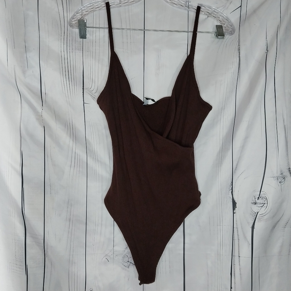 Lulus Brown Ribbed V-Neck Spaghetti Strap Cami Festival Bodysuit